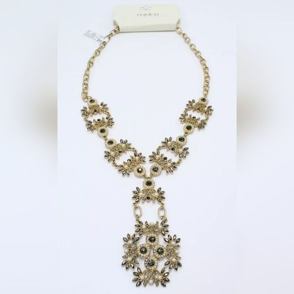Amazing New Gold Rhinestone Statement Necklace by Punch NWT 22" - Picture 1 of 4